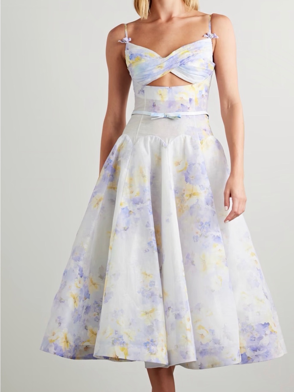 Zimmermann Crush Belted Twist Front Dress Floral MIDI Dress